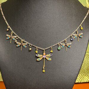 Jeweled 5-dragonfly necklace made with Anne Koplik components